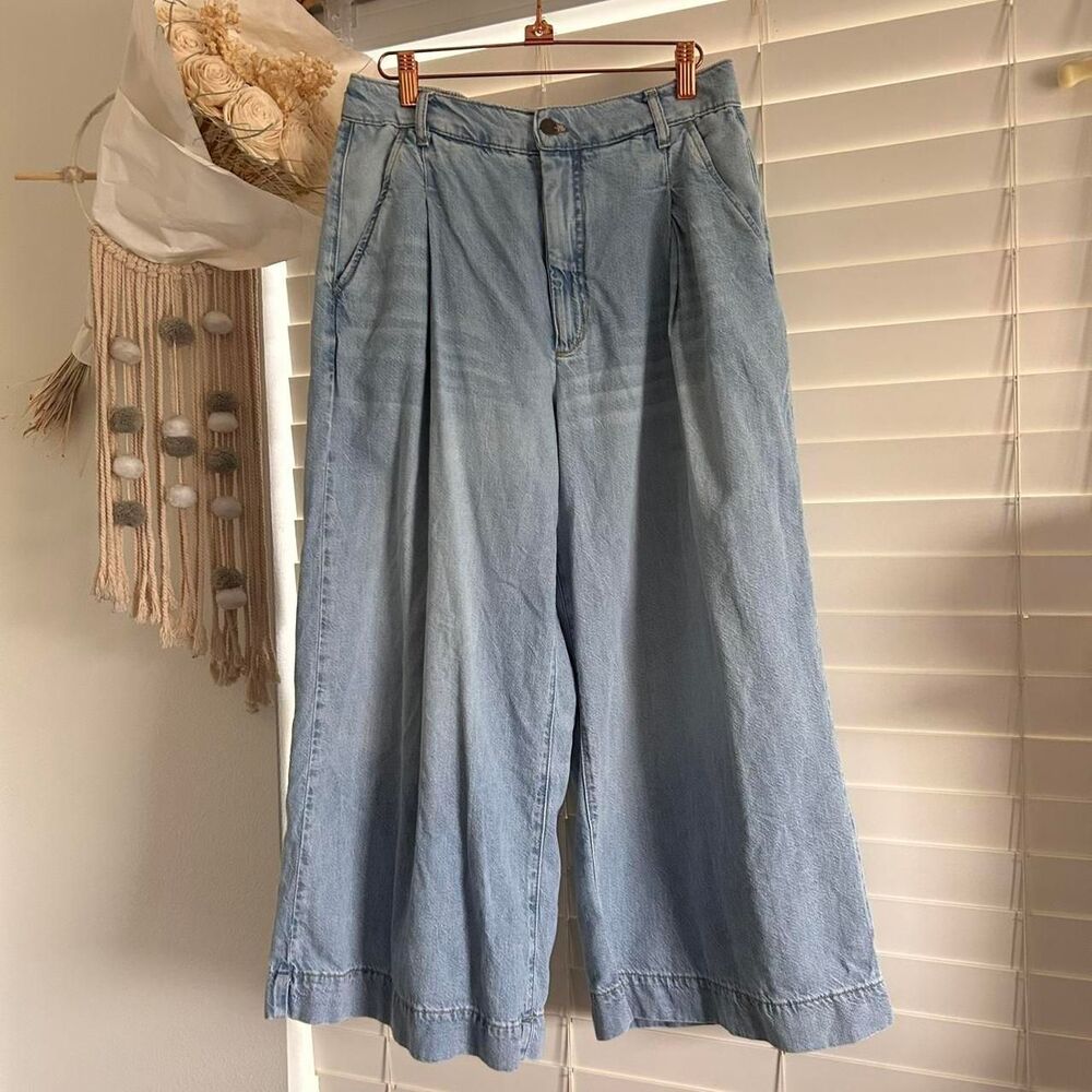 Anthropologie Pilcro Pleated High-Rise Wide-Leg Culotte Jeans Medium - Picture 2 of 7